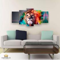 Quadros Decorativo Foto Leão Aquarela Color 5pc Sala Kit Quadros Decorativo Foto Leão Aquarela Color 5pc Sala Kit