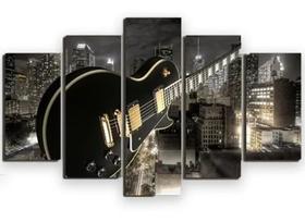 Quadros Decorativo Guitarra Preta Show Mosaico 5 Peças