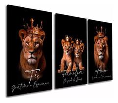 Quadros Decorativo Leão Leoa 2 Filhotes Rei Rainha Fé Amor