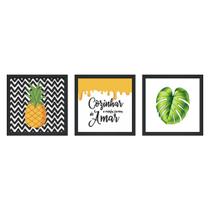 Quadros Decorativo Moldura Cozinha Copa Fruta Abacaxi 3 pçs Quadros Decorativo Moldura Cozinha Copa Fruta Abacaxi 3 pçs