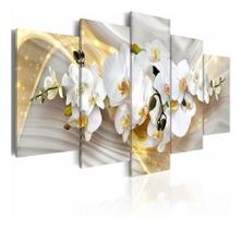 Quadros Decorativo Orquídea Branca Dourada 5 Pecas