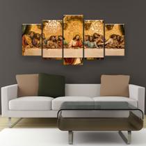 Quadros Decorativo Santa Ceia Dourada 5 Peças Kit 130x65