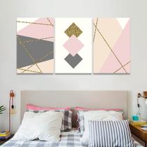 Quadros Decorativos 120x60 Abstrato Geométrico Rosa Sala Quadros Decorativos 120x60 Abstrato Geométrico Rosa Sala