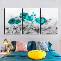 Quadros Decorativos 3 Peças Flor Túlipa Azul