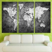 Quadros Decorativos 3 Peças Mapa Mundo Dinheiro