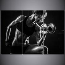 Quadros Decorativos 3 Peças Mulher Fitnes Academia