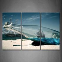 Quadros Decorativos 3 Peças Navio Dentro Garrafa Quadros Decorativos 3 Peças Navio Dentro Garrafa