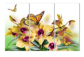 Quadros Decorativos 3 Peças Orquidea Borboletas Quadros Decorativos 3 Peças Orquidea Borboletas