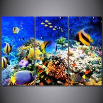 Quadros Decorativos 3 Peças Peixes Corais Fundo Mar