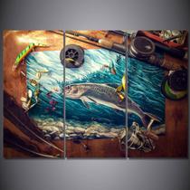 Quadros Decorativos 3 Peças Pesca Pescador