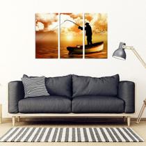 Quadros Decorativos 3 Peças Pescador Homem Pescando