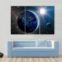 Quadros Decorativos 3 Peças Planeta Terra Sol Espaço