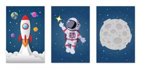 quadros decorativos 4 k Infantil Quarto Menino Bebe Astronauta"