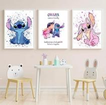 quadros decorativos 4 k Stitch Lilo Ohana"