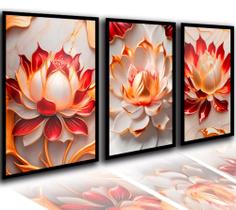 quadros decorativos 4 k Vermelhas Flor Lotus Dourado Luxo"