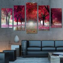 Quadros Decorativos 5 Peças Arvores Paisagem Ipe Rosa