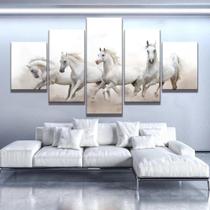 Quadros Decorativos 5 Peças Cavalos Brancos Selvagens