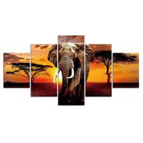 Quadros Decorativos 5 Peças Elefante Por Do Sol Paisagem Quadros Decorativos 5 Peças Elefante Por Do Sol Paisagem
