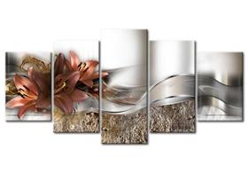 Quadros Decorativos 5 Peças Flor Turqueza Marron Brilhante