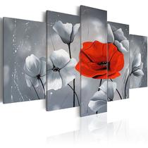 Quadros decorativos 5 peças flores cinzas com rosas vermelha - QUADROS KYME