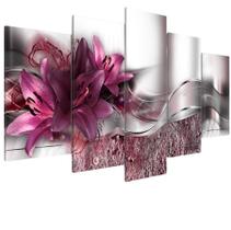 Quadros Decorativos 5 Peças Flores Rosas Lilas Brilhantes