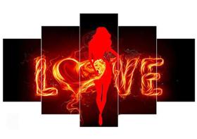 Quadros Decorativos 5 Peças Love Mulher Chamas Sensual Amor