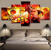 Quadros Decorativos 5 Peças Luffy Chamas One Piece