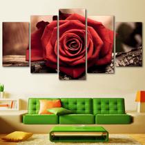 quadros decorativos 5 peças rosa vermelha flores vermelhas - KyMe