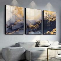 Quadros Decorativos Abstrato Azul Tons Dourados Moderno Sala Quarto Escritório