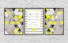 Quadros Decorativos Abstrato Geométrico Oração Fé Amor Amarelo