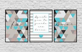 Quadros Decorativos Abstrato Geométrico Oração Fé Amor Azul
