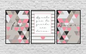 Quadros Decorativos Abstrato Geométrico Oração Fé Amor Rosa