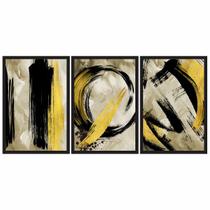 Quadros Decorativos Abstrato Preto Amarelo 60x40 Sala Quarto