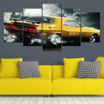 Quadros Decorativos Amarelo Antigo Dodge Challenger Driver"