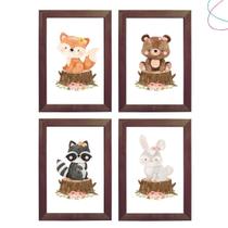 Quadros Decorativos Animais do bosque aquarela menina flor Quadros Decorativos Animais do bosque aquarela menina flor