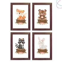 Quadros Decorativos Animais do bosque aquarela menina flor Quadros Decorativos Animais do bosque aquarela menina flor