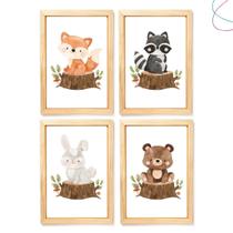 Quadros Decorativos Animais do bosque aquarela menino