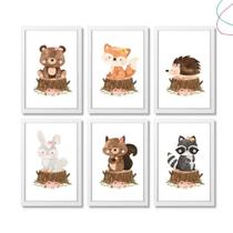 Quadros Decorativos Animais do Bosque Menina Lacinho Quadros Decorativos Animais do Bosque Menina Lacinho