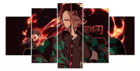 Quadros Decorativos Anime Demon Slayer Tanjiro Respiraç Sol Fogo Chamas"