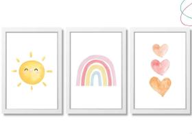 Quadros Decorativos Arco-íris Boho Sol Coração Escandinavo