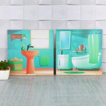 Quadros Decorativos Banheiro Colorido Toalete Lavabo Kit 2 Peças