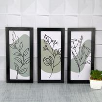 Quadros Decorativos Banheiro Flor Abstrata Verde Toalete Lavabo Kit 3 Peças
