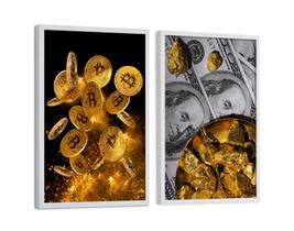 Quadros Decorativos Bitcoin Dólares Ouro Quarto Sala 30x40cm - CLICSTORE