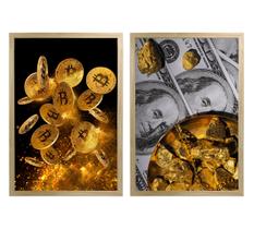 Quadros Decorativos Bitcoin Dólares Ouro Quarto Sala 30x40cm - CLICSTORE