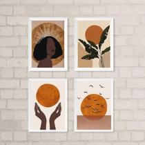 Quadros Decorativos Boho Mulher e Lua 24x18cm c/ Vidro