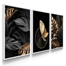 Quadros Decorativos Borboletas Folhas Douradas