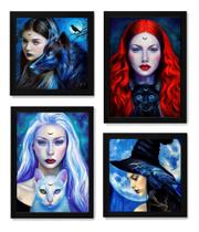 Quadros Decorativos Bruxas Wicca Arte Gato Lobo Corvo