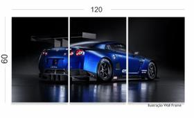 Quadros Decorativos Carro Skyline Azul 120x60 3 peças em Tecido Quadros Decorativos Carro Skyline Azul 120x60 3 peças em Tecido