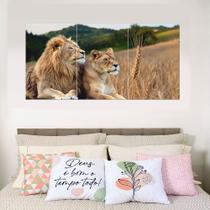 Quadros Decorativos Casal Leão Leoa Sala Escritório Quarto Ambiente Moderno PMG