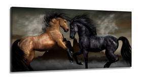 Quadros Decorativos Cavalos Marrom em Tecido Canvas 130x60